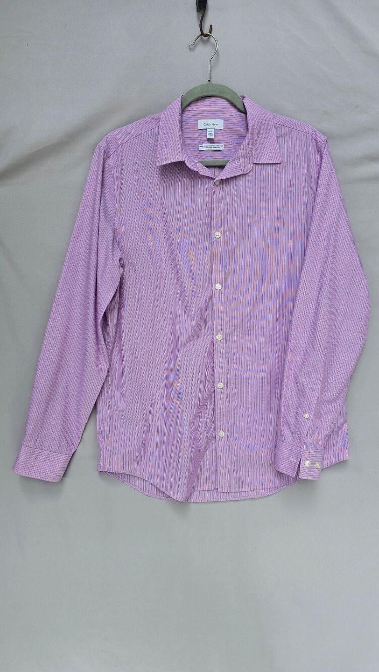 Calvin Klein Shirt Mens Medium Purple Stripe Infinite Cool Non Iron Dress